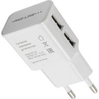 Зарядное устройство сетевое, 2 USB, 2.1А, Red Line NT-2A, бел, УТ000009405