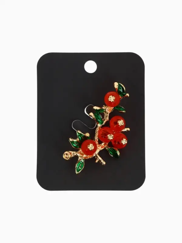 Брошь &laquo;Ветка с ягодами рябины&raquo;, красный, зелёная в золоте