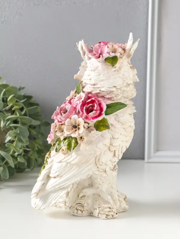 Сувенир полистоун "Белая сова в цветах" 13х10х22 см