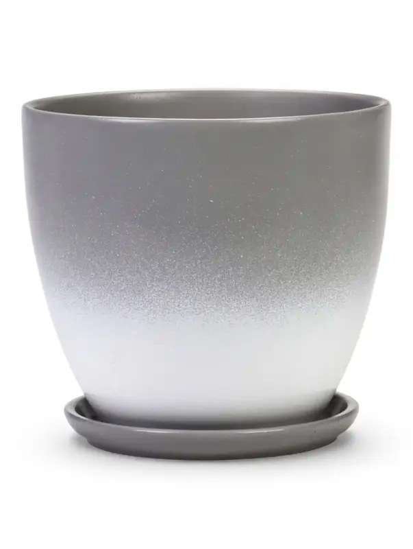 Горшок цветочный с поддоном 2,5 л, d18/h16 см серый керамика, Горшок цветочный с поддоном 2,5 л, d18/h16 см серый керамика, "Туман" (М)