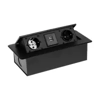 Розетка выдвижная Luazon Lighting, 16 А, двухместная, в стол, 2xUSB, 2.1 A, чёрная