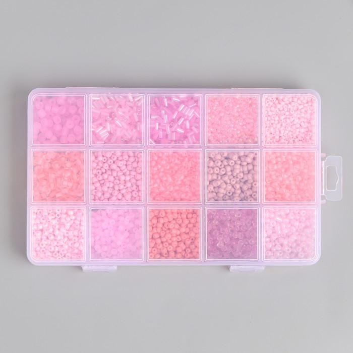 Бисер стекло 6/0, 8/0, 12/0 в шкатулке  Бисер стекло 6/0, 8/0, 12/0 в шкатулке "Розовый" стеклярус 15,5х9,5х1,6 см