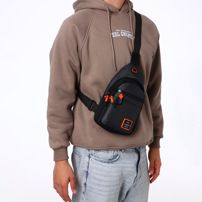 Сумка-слинг из текстиля, 3 наружных кармана, цвет серый Сумка-слинг из текстиля, 3 наружных кармана, цвет серый