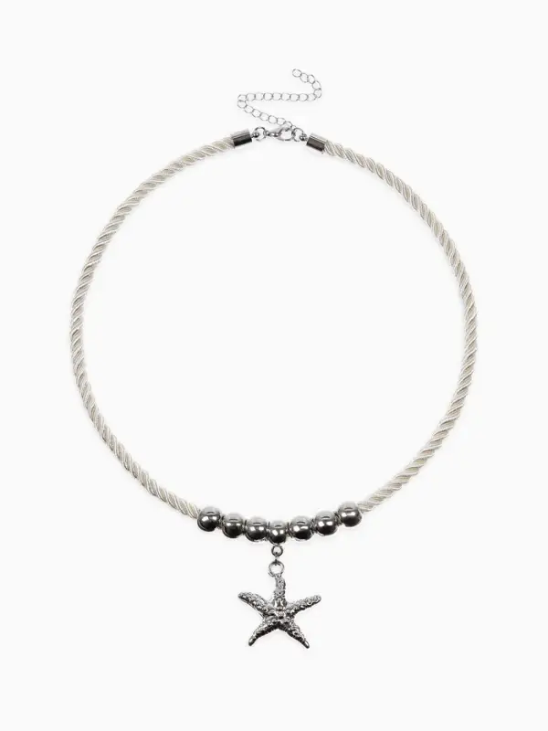 Кулон на жгуте текстильном "Морская звезда", цвет бело-серебристый