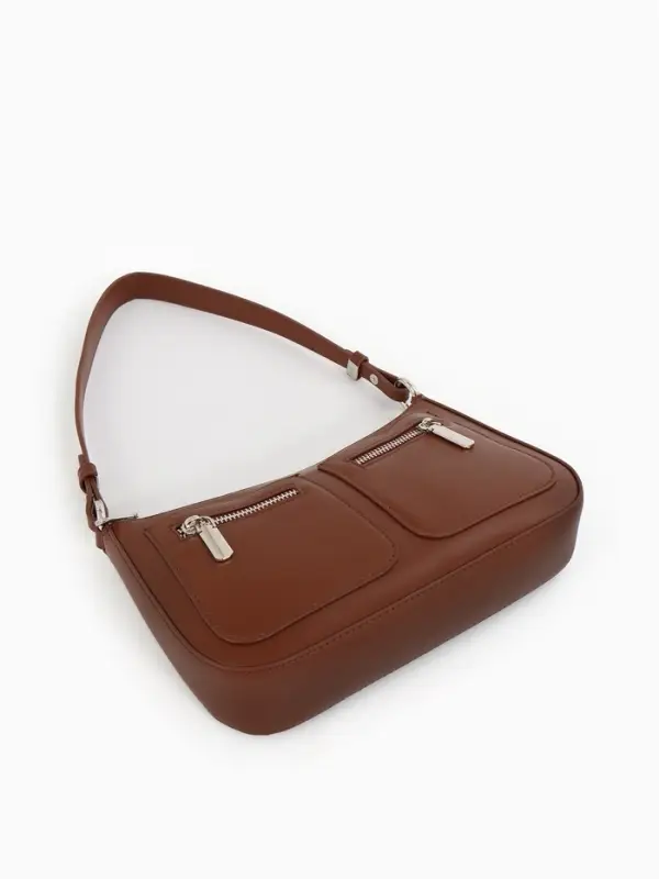 Сумка женская багет TEXTURA на молнии, 21&times;6&times;13 см, коричневая