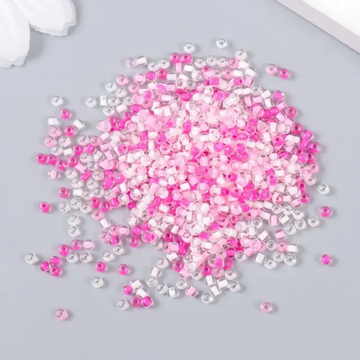 Бисер стекло 12/0  Бисер стекло 12/0 "Прозрачный. Цветная серединка. Розовый" 10 гр