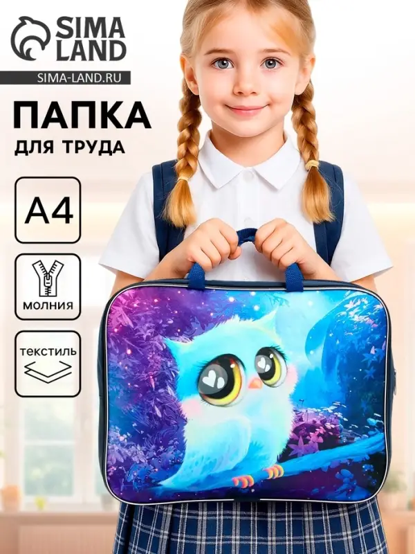 Папка для труда, А4, текстильная, 35&times;27&times;7 см &laquo;Совушка&raquo;