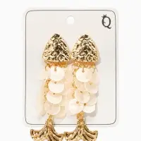 Серьги "Морской мир" чешуя рыбки, цвет белый в золоте