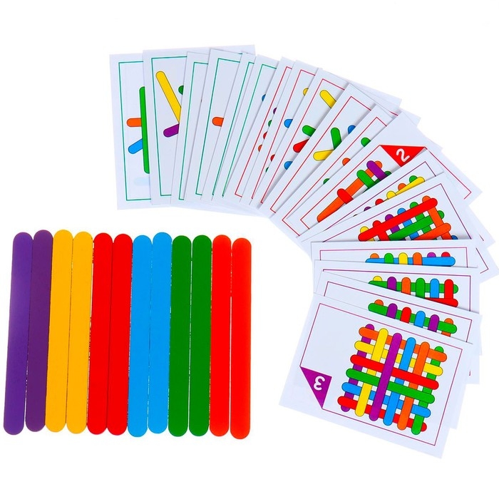 Игровой набор «Сложи палочки» 18 карточек,12 цветных деревянных палочек Игровой набор «Сложи палочки» 18 карточек,12 цветных деревянных палочек