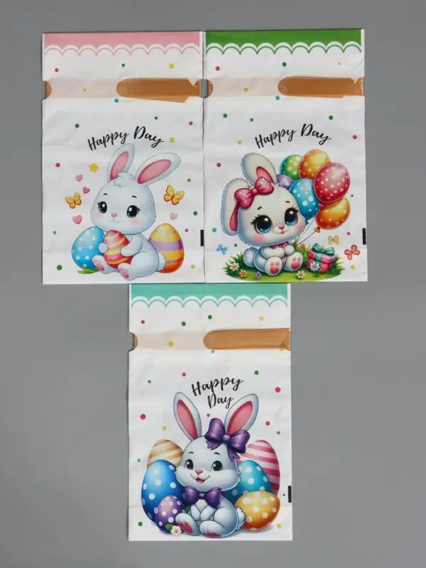 Пакет  полиэтиленовый подарочный "Заяц с цветами", с завязками, 15х23&plusmn;1 см