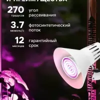 Фитолампа для растений Luazon, светодиодная, E27, 4.5 Вт, IP44, 220 В, 270&deg;, биколорная