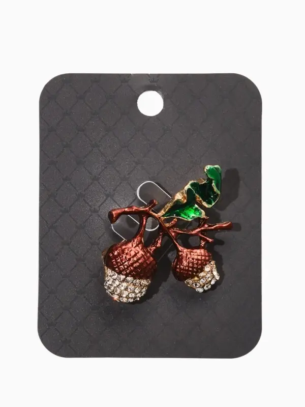 Брошь &laquo;Жёлуди&raquo;, бело-зелёная в чернёном золоте