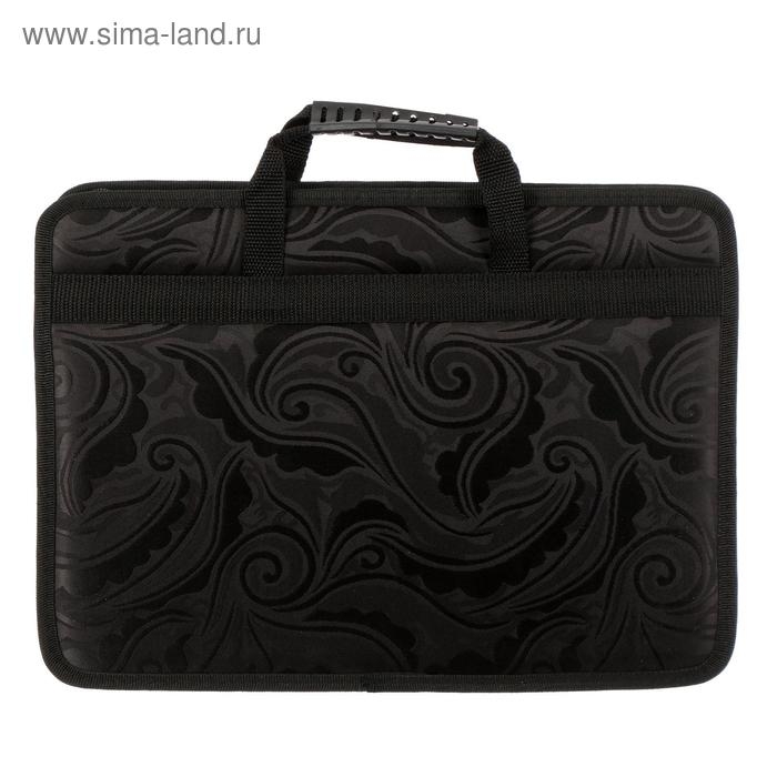 Папка с ручками текстильная, А4, 365 х 260 х 50 мм, 2С13 Папка с ручками текстильная, А4, 365 х 260 х 50 мм, 2С13 "Тихвин", каркасная, "Жакард чёрный"