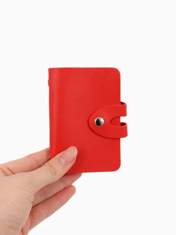Визитница на кнопке, 24 карты, однотонная, красная