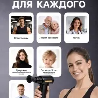 Массажёр для тела LEM-02, вибрационный, 4 насадки, 6 режимов, 1800-3200 об/мин, чёрный