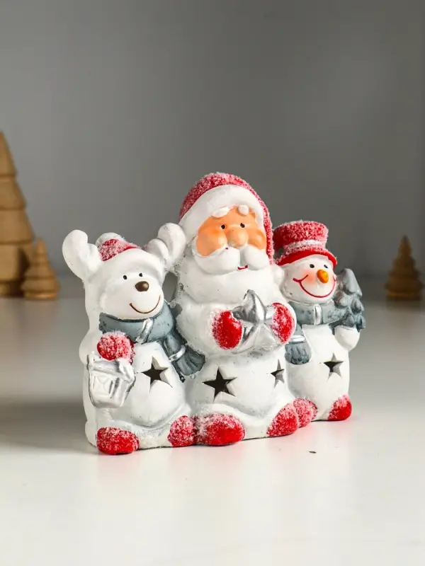 Сувенир керамика свет "Дед Мороз, снеговик и лосик" 15,5х5,8х11,5 см