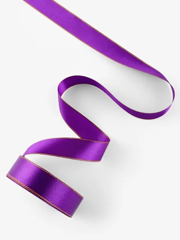 Лента атласная, с золотым люрексом, 25 мм, 23&plusmn;1 м, фиолетовая, №35
