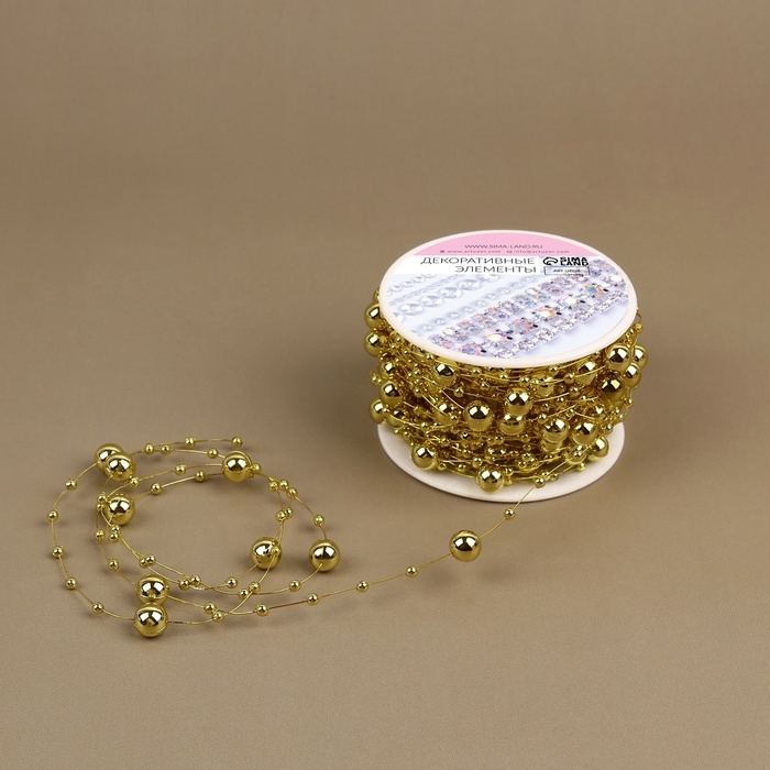 Жемчуг на леске, 3/8 мм, 10 ± 1 м, цвет золотой Жемчуг на леске, 3/8 мм, 10 ± 1 м, цвет золотой