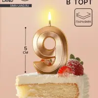 Свеча в торт на шпажке «Грань», цифра 9, шампань, 5 см