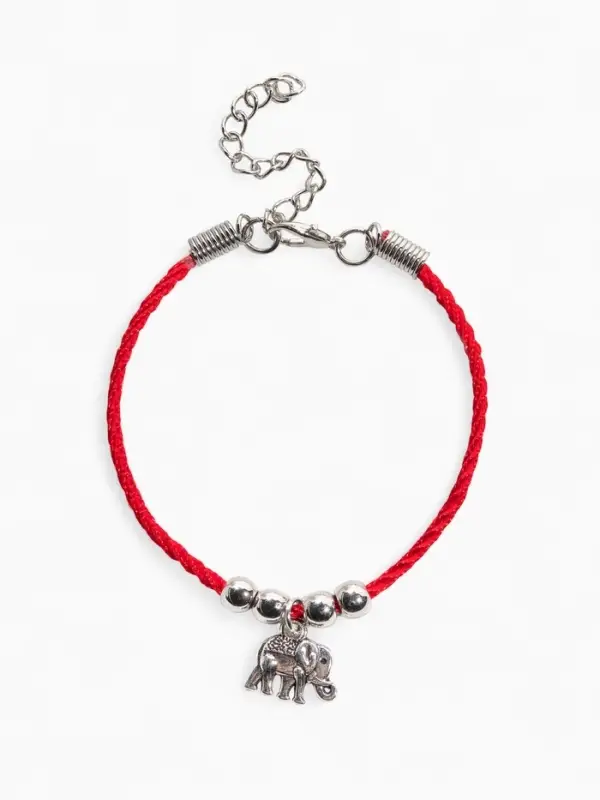 Браслет-оберег &laquo;Красная нить. Слон&raquo;, талисман защиты, процветание и успех, цвет чернёное серебро, 20 см