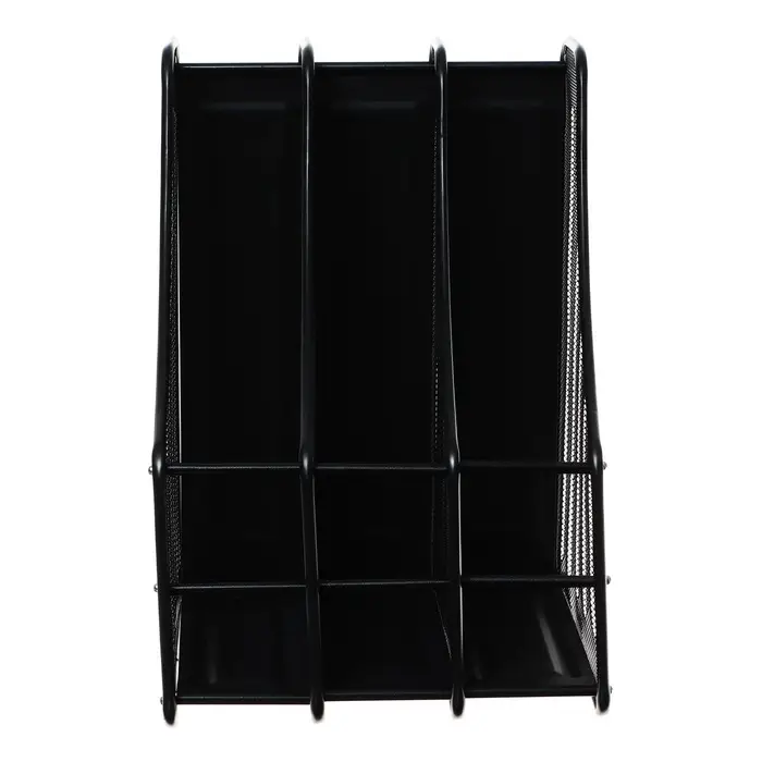 Лоток для бумаг А4, вертикальный, металлическая сетка, 3 отделения, чёрный