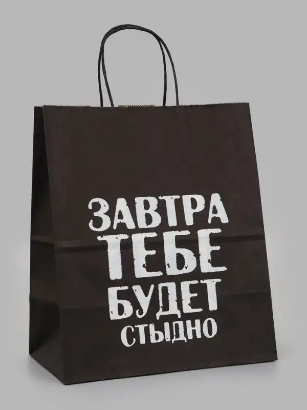 Пакет подарочный &laquo;Завтра тебе будет стыдно&raquo;, 24&times;14&times;28 см, крафт