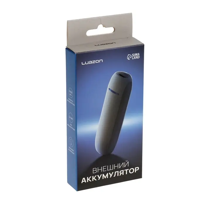Внешний аккумулятор Luazon PB-07, 2200 мАч, USB, 1 А, провод в комплекте, бело-чёрный