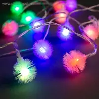 Гирлянда &laquo;Нить&raquo; 3 м с насадками &laquo;Ёжики&raquo;, IP20, прозрачная нить, 20 LED, от батареек АА&times;3, свечение мульти