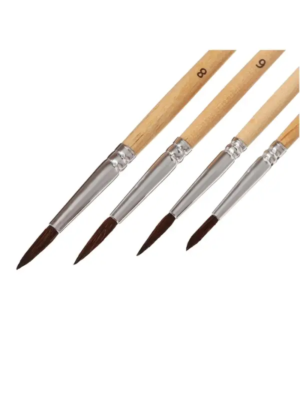 Набор кистей для рисования, белка, 4 штуки: № 2, 4, 6, 8, Calligrata, круглые, деревянная ручка, международный размер