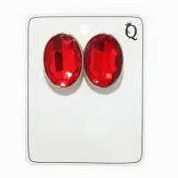Серьги клипсы для ушей QF &laquo;Овал&raquo;, цвет серебро, красный