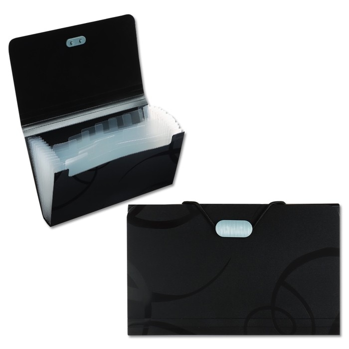 Папка на резинке А6, 12 отделений, узоры, чёрная Папка на резинке А6, 12 отделений, узоры, чёрная