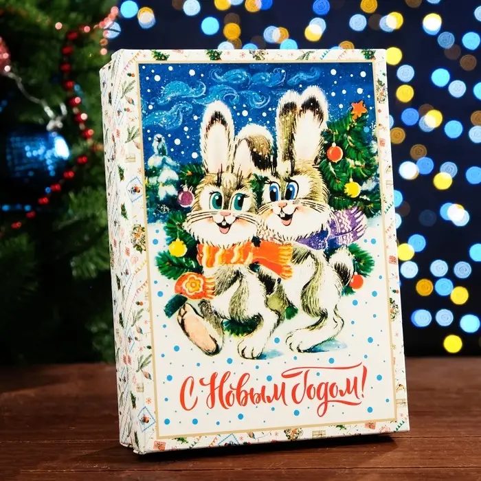 Коробка сборная крышка - дно, «Зайки», 21×15×5.7 см