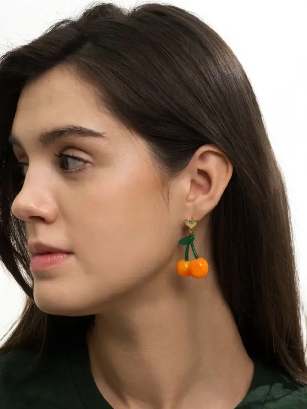 Серьги &laquo;Вишня и сердечки&raquo;, красно-жёлтые в золоте