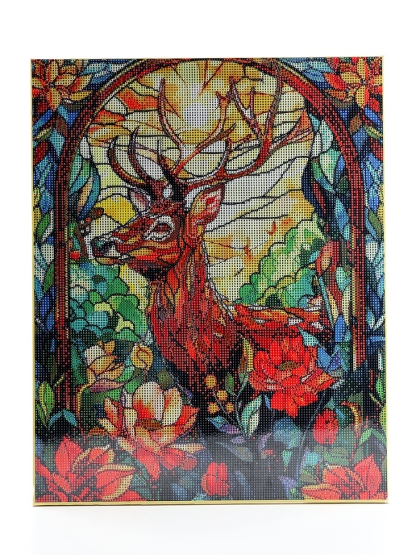 Алмазная мозаика с полным заполнением на холсте с подрамником «Витраж с оленем», 40 х 50 см Алмазная мозаика с полным заполнением на холсте с подрамником «Витраж с оленем», 40 х 50 см