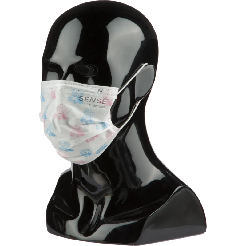 Маска медицинская 3-х сл., Sense, детская, МИШКИ, картон 50шт/уп