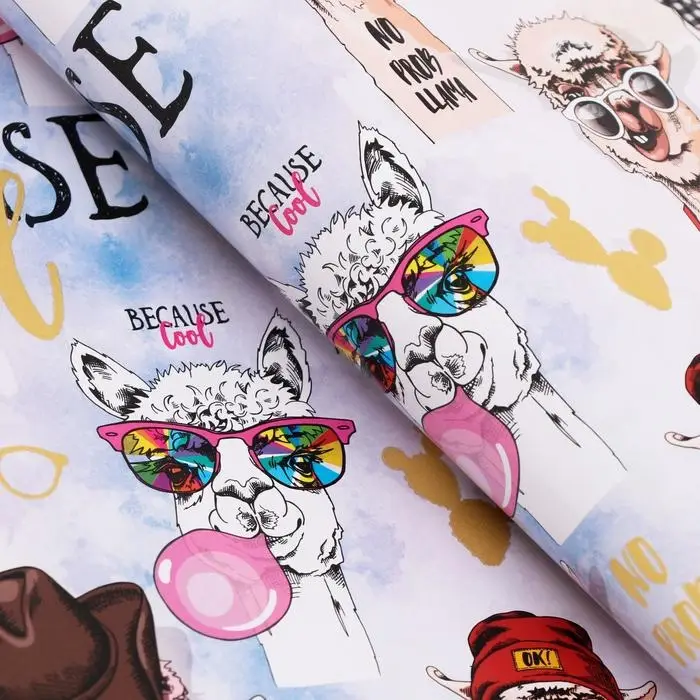 Бумага глянцевая односторонняя с золотым лаком "Клёвая лама", 2 листа, 0,5 х 0,7 м