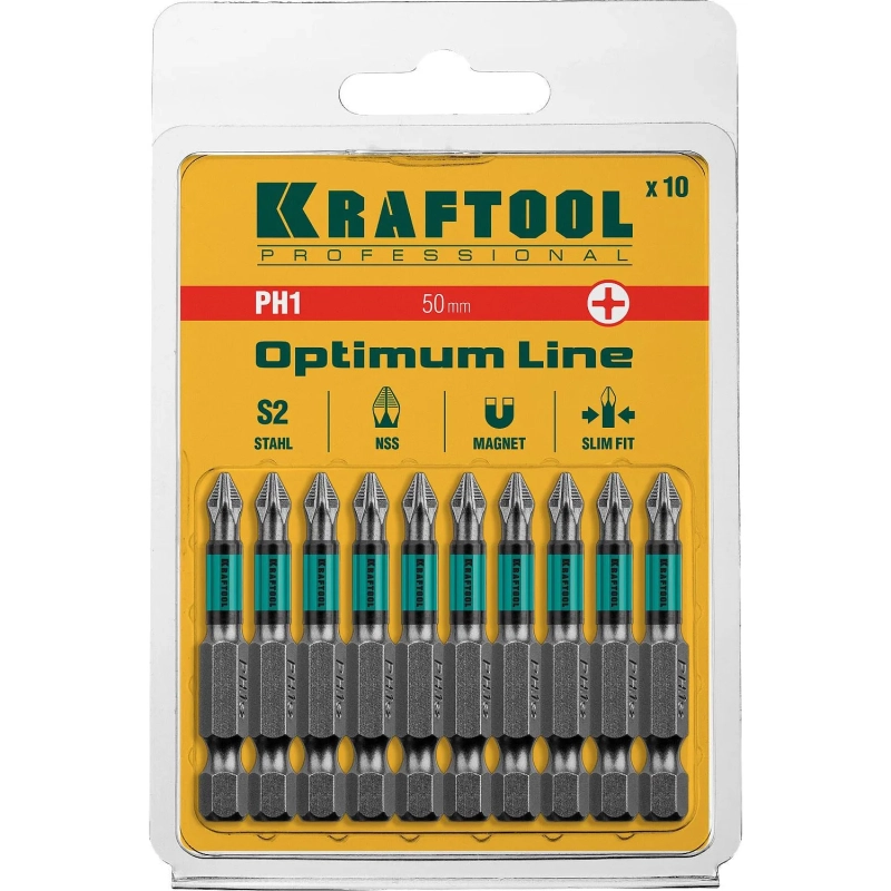 Бита KRAFTOOL Optimum Line PH1, 50 мм, тип E, 10 шт/уп (26122-1-50-10)
