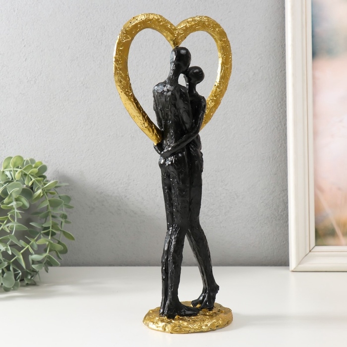 Сувенир полистоун  Сувенир полистоун "Абстракция. Поцелуй у сердца" золото с чёрным 14,5х9х32 см