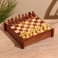 Игра настольная 3 в 1, шахматы, домино, кубики, доска 20&times;20 см, дерево шишам