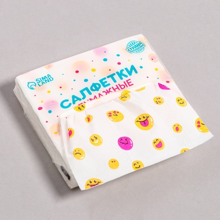 Салфетки бумажные Салфетки бумажные "Смайл", 60 шт в пакете, трёхслойные