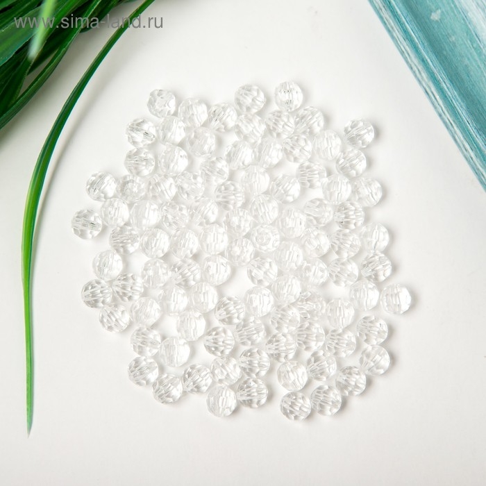 Бусины акрил  Бусины акрил "Круглые" 8 мм, 25 гр. прозрачный