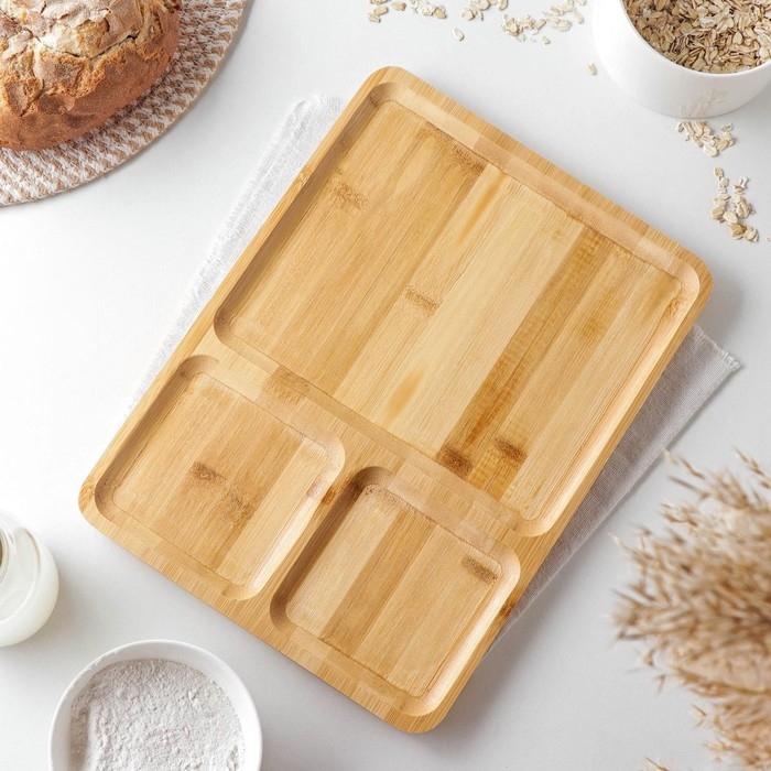 Менажница Доляна Striata, 3 секции, 32×23,5×1,2 см, бамбук Менажница Доляна Striata, 3 секции, 32×23,5×1,2 см, бамбук