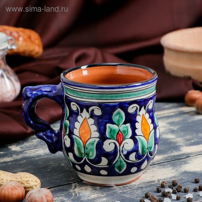 Кружка Риштанская Керамика Кружка Риштанская Керамика "Цветы", 330 мл, синий