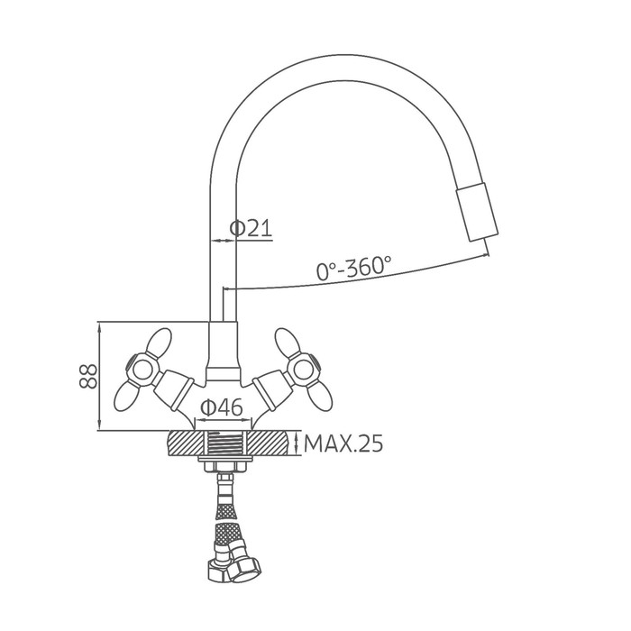 Смеситель для кухни Accoona A4882F-1, двухвентильный, с гибким изливом, черный Смеситель для кухни Accoona A4882F-1, двухвентильный, с гибким изливом, черный