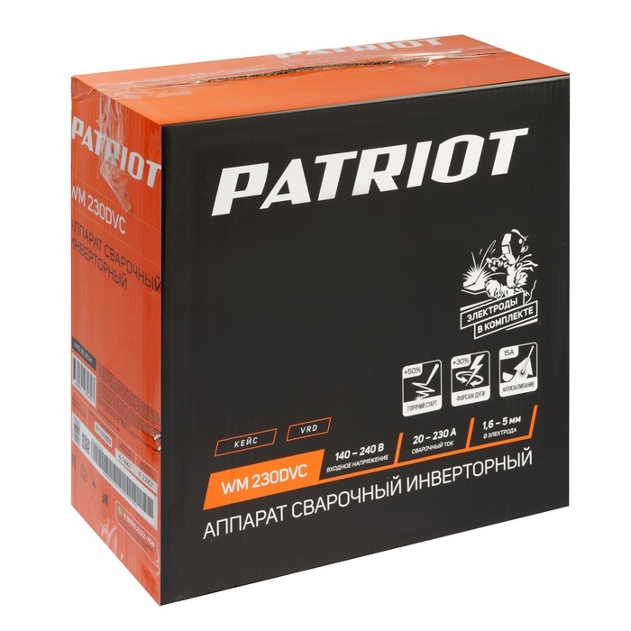 Аппарат сварочный инверторный Patriot WM2230DVC, 220 В, 11 кВт, 20-230 А, 1.6-5 мм, VRD Аппарат сварочный инверторный Patriot WM2230DVC, 220 В, 11 кВт, 20-230 А, 1.6-5 мм, VRD