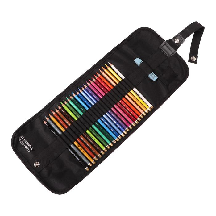 Карандаши 24 цв Koh-I-Noor POLYCOLOR 3824, чёрный пенал-рулон на кнопке из текстиля Карандаши 24 цв Koh-I-Noor POLYCOLOR 3824, чёрный пенал-рулон на кнопке из текстиля