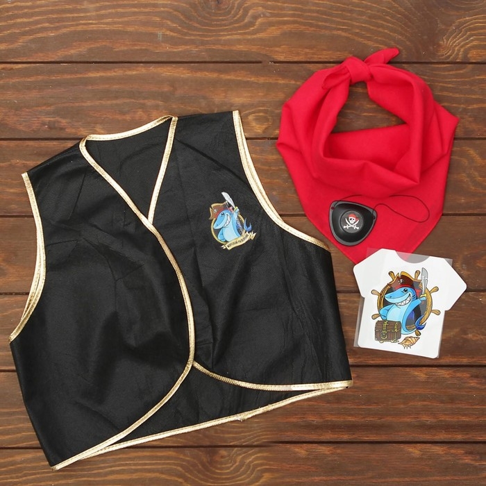 Карнавальный костюм «Морской разбойник», жилетка, наглазник, термонаклейка, бандана Карнавальный костюм «Морской разбойник», жилетка, наглазник, термонаклейка, бандана