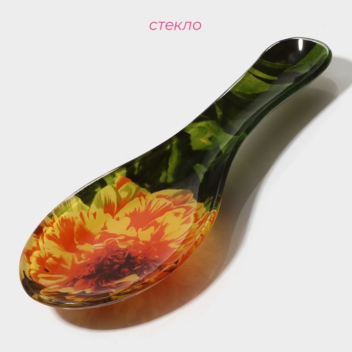 Подставка стеклянная под ложку Доляна «Хризантема», 21×7,5×1,4 см Подставка стеклянная под ложку Доляна «Хризантема», 21×7,5×1,4 см