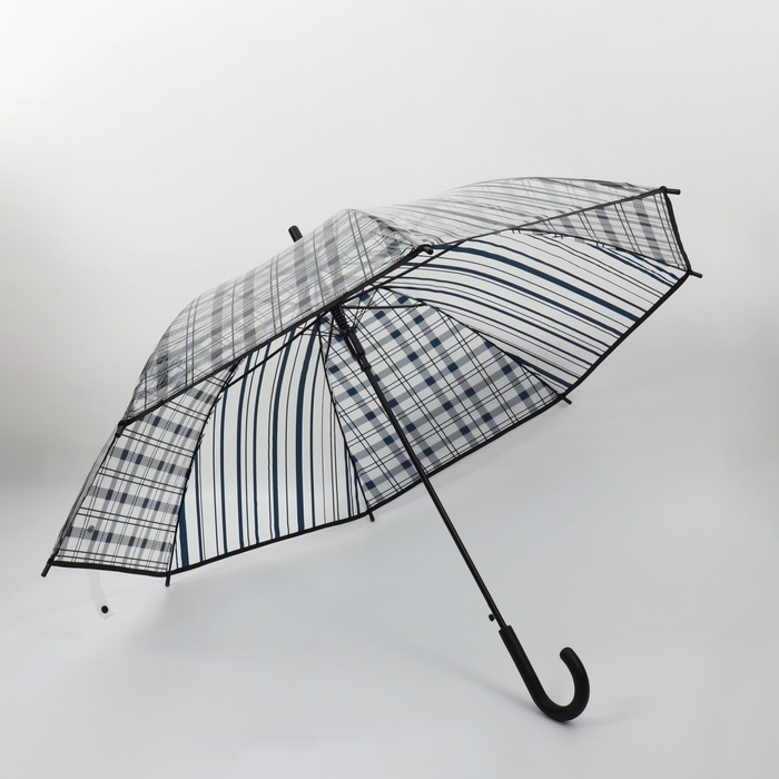 Зонт - трость полуавтоматический «Клетка», 8 спиц, R = 54/60 см, D = 120 см, цвет чёрный Зонт - трость полуавтоматический «Клетка», 8 спиц, R = 54/60 см, D = 120 см, цвет чёрный
