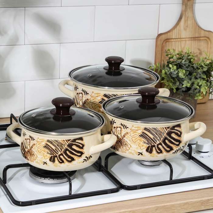 Набор кастрюль «Техас-1-Экстра», 3 предмета: 1,5 л, 2 л, 3 л, крышки, индукция